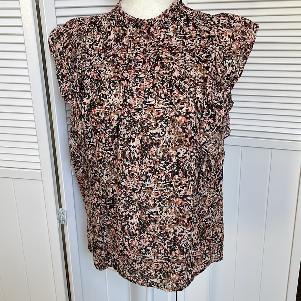 LOFT XS Pintucked Ruffle Shell top - Picture 3 of 13